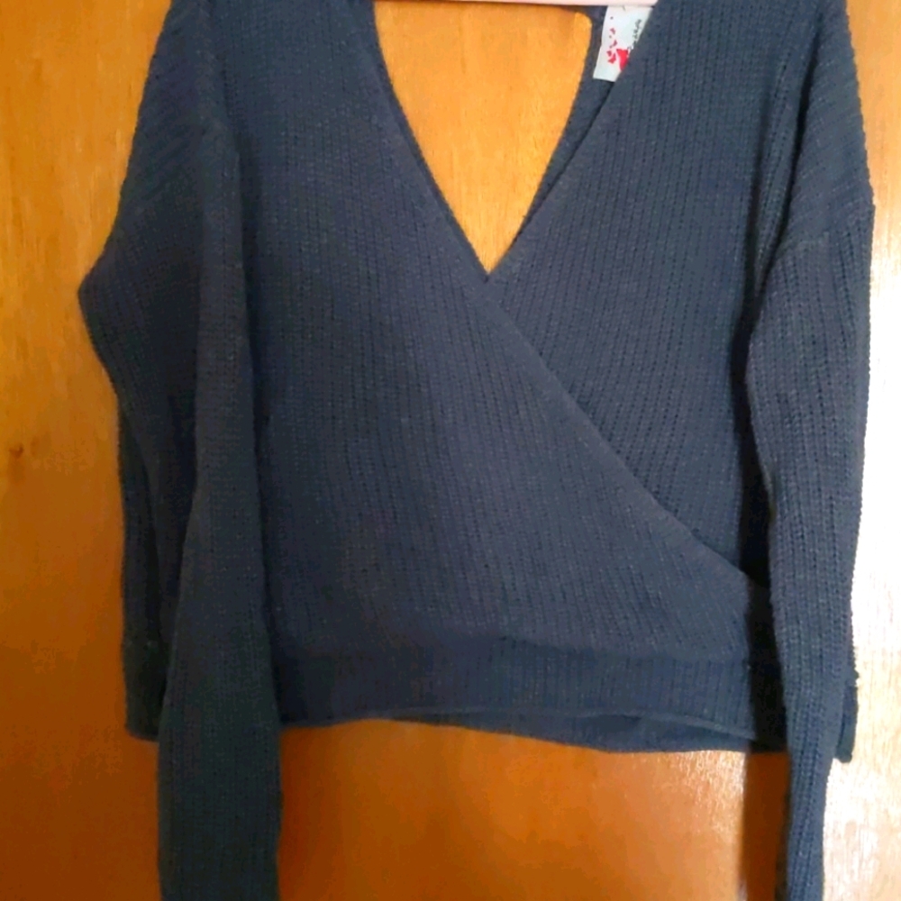 Gray mock wrap sweater